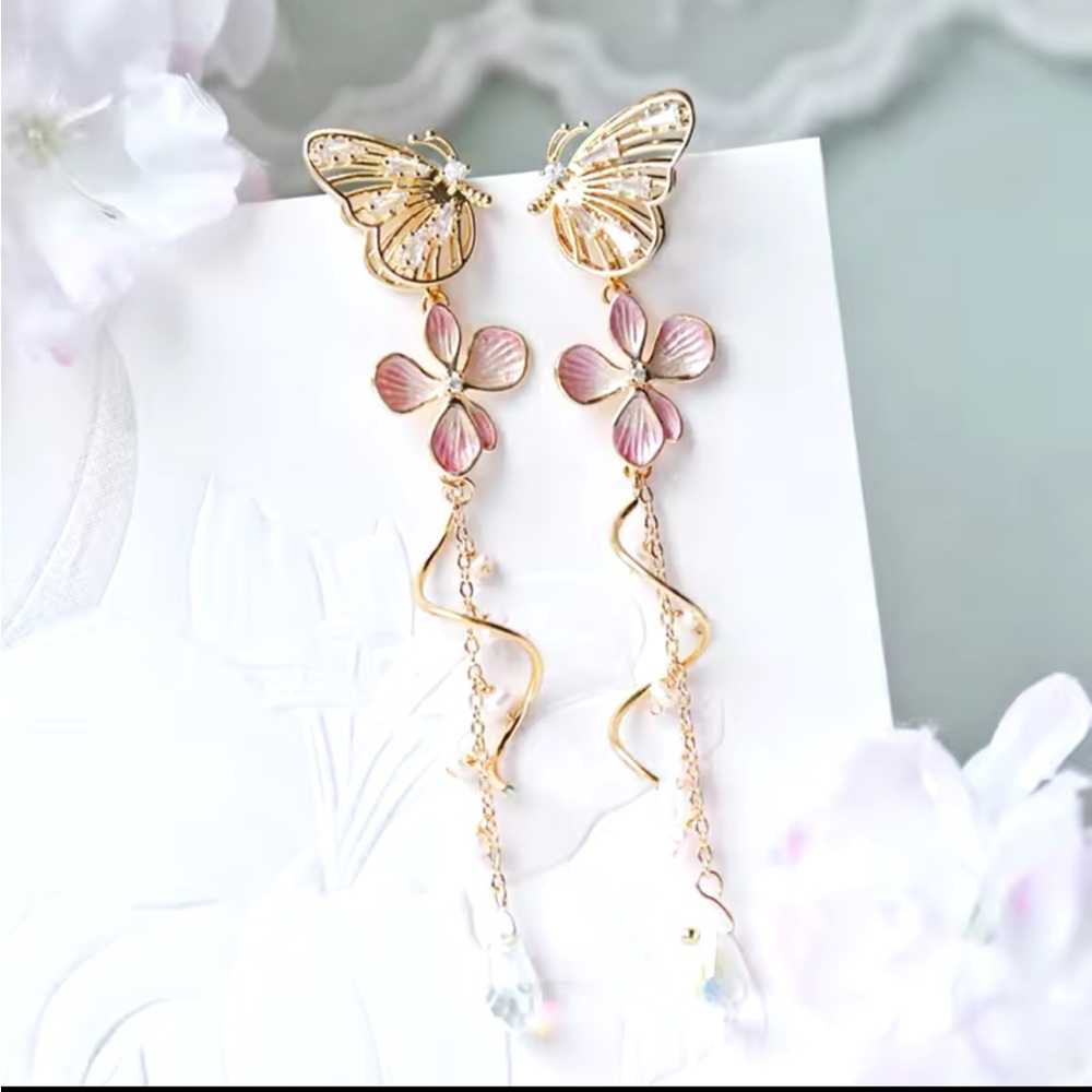 Gold Filled Butterfly Floral Earrings